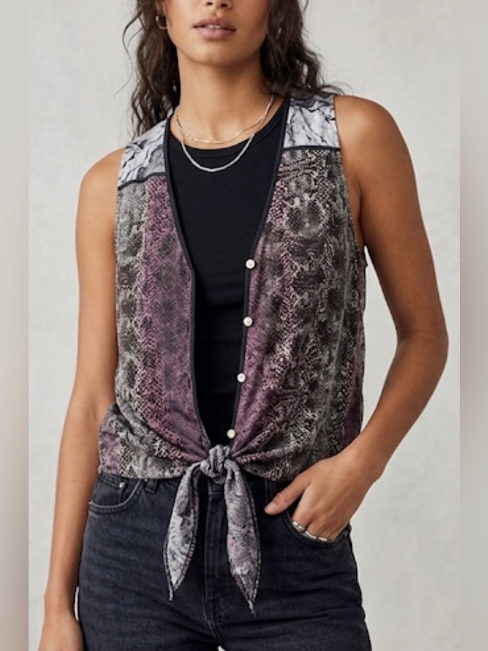 Rory Beca Silk Snakeskin Tie Front Top